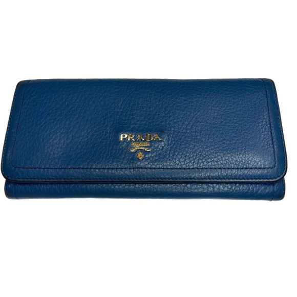 PRADA pebbled leather long wallet 4 long slots, 1 zip pocket snaps FF - Picture 1 of 7